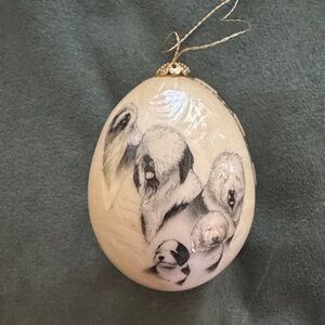 Vtg Old English Sheepdog Christmas Egg Shape Ornament